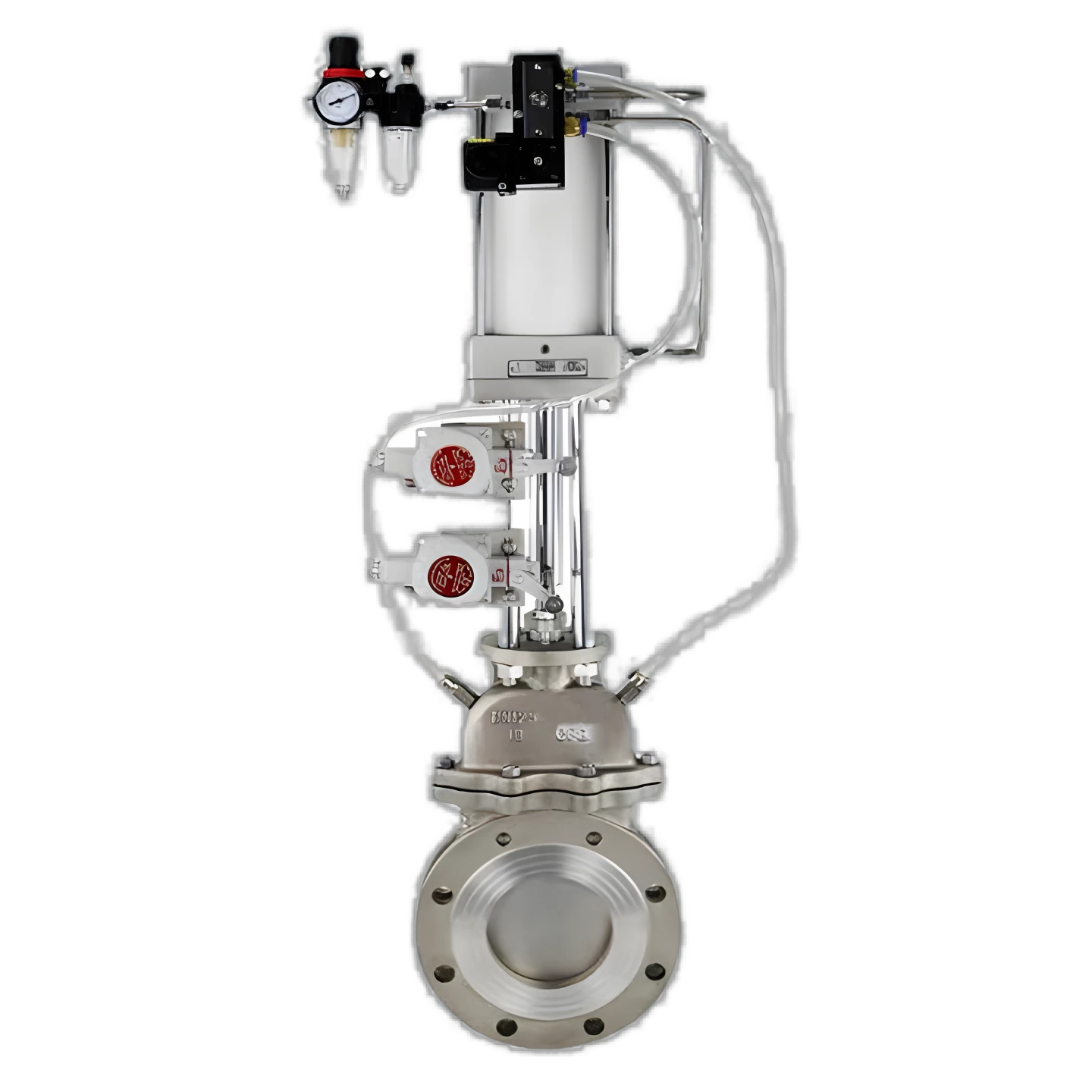 4-Inch Double Flanged 304 Air-Operated Knife Gate Valve with Pneumatic Actuator