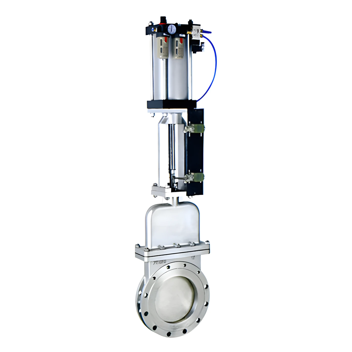 4-Inch Double Flanged 304 Air-Operated Knife Gate Valve with Pneumatic Actuator